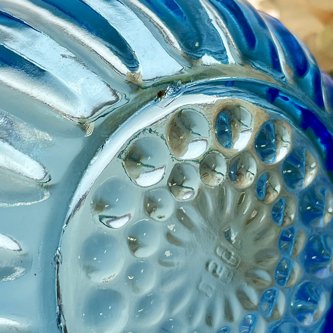 Ваза/салатник/конфетница, з-д Салаватстекло, голубое цветное стекло в прессе, винтаж, СССР. Картинка 5